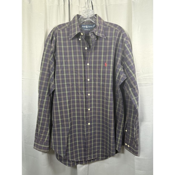 Ralph Lauren Other - Ralph Lauren Dress Shirt Mens Medium Purple Green Plaid Classic Fit Pony Logo